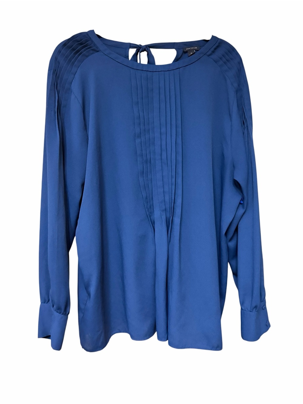 Ann Taylor Blue Pintuck Tie-Back Blouse